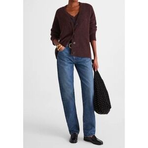 Madewell Women Small Brown V-Neck Cardigan Wool Alpaca Blend Fuzzy Knit